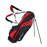 Black/Red Orlimar SRX 5.6 Golf Stand Bag with stand legs extended out