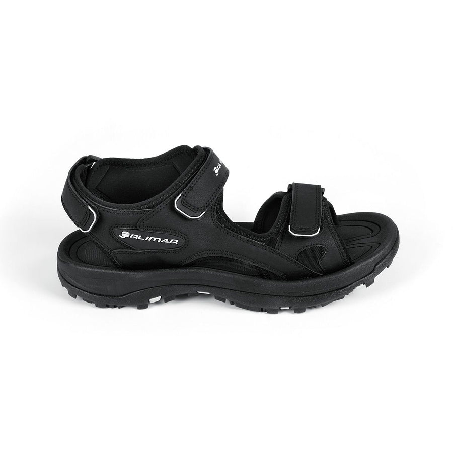 right side view of a black men's right Orlimar Spikeless Golf Sandal