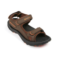 top angled view of a right brown Orlimar Spikeless Men's Golf Sandal