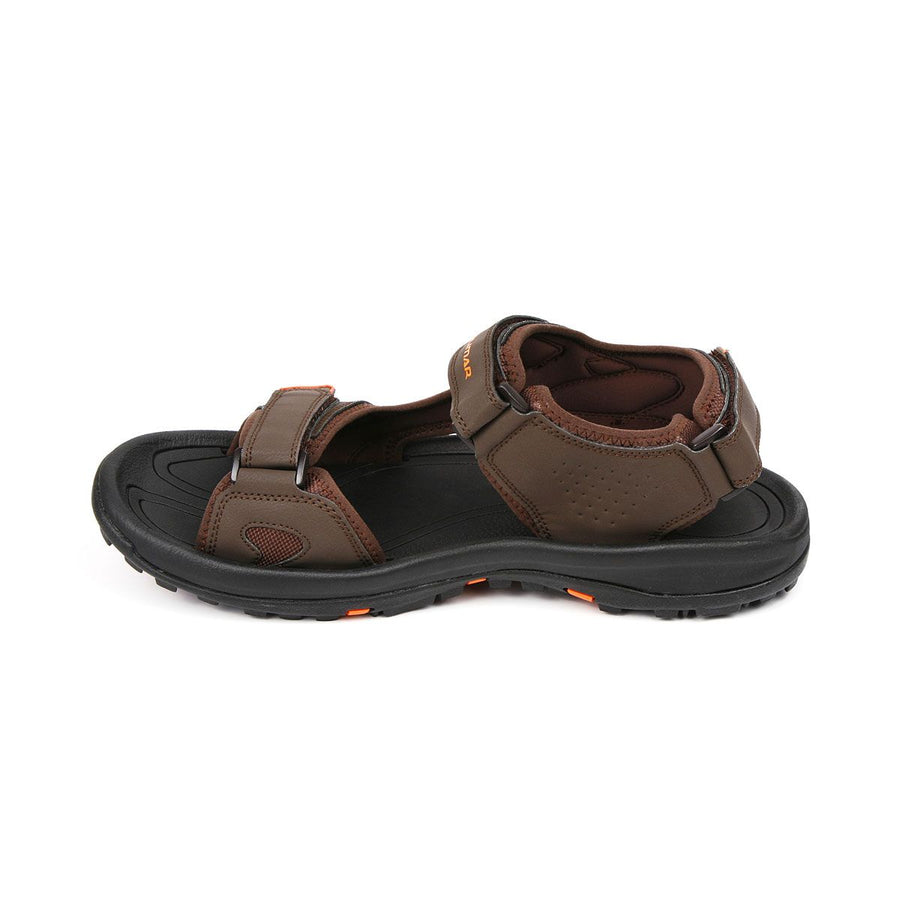 left side view of a brown men's right Orlimar Spikeless Golf Sandal