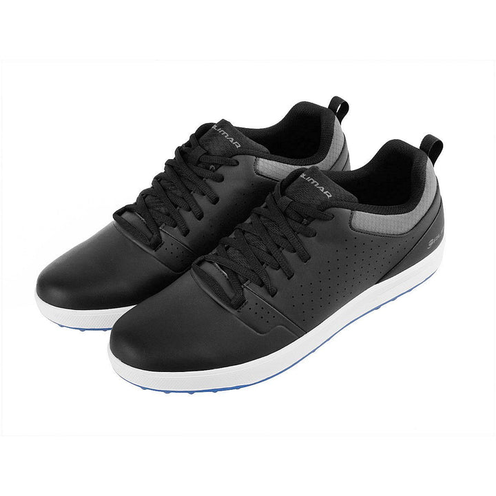 top angled view of a pair of black Orlimar Men's Spikeless Golf Shoes