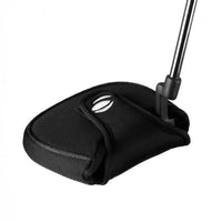 top view of folded black Orlimar Square Mallet Putter Headcover on a right handed putter