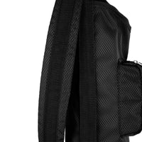 shoulder strap hanging down on the side of a black Orlimar Sunday Golf Bag