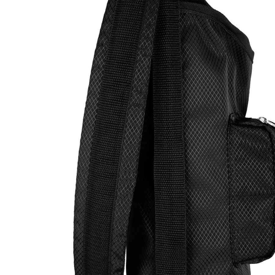 shoulder strap hanging down on the side of a black Orlimar Sunday Golf Bag
