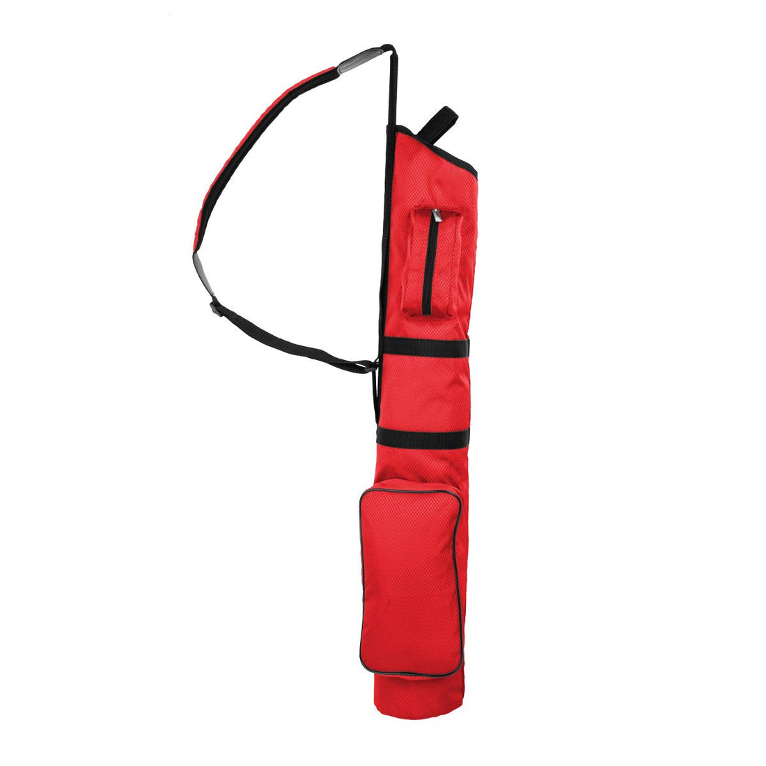 side view of a red Orlimar Sunday Golf Bag with shoulder strap extended