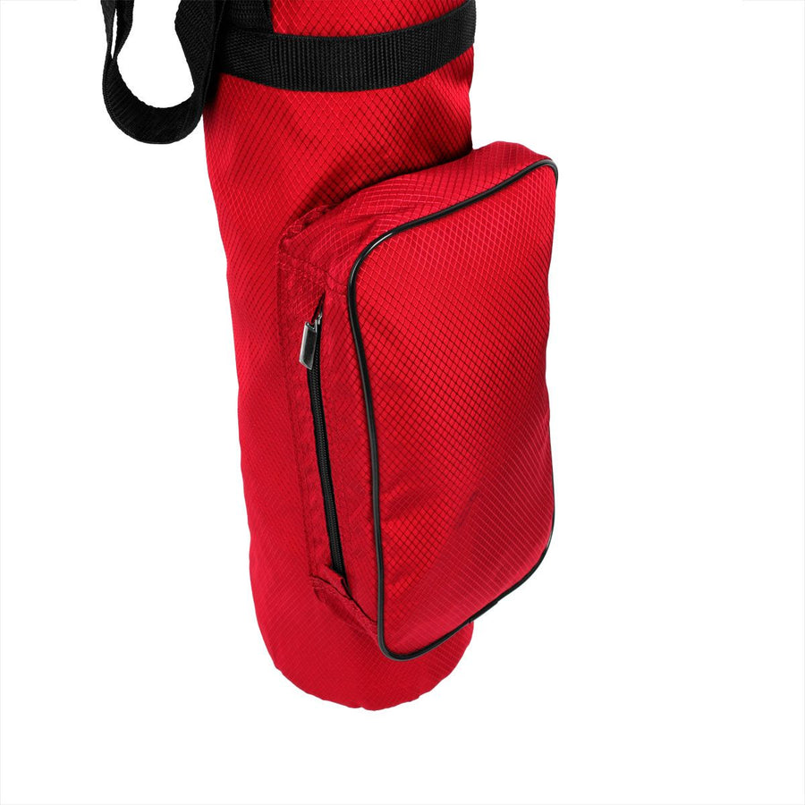 large zippered pocket for golf accessories and valuables on a red Orlimar Sunday Golf Bag