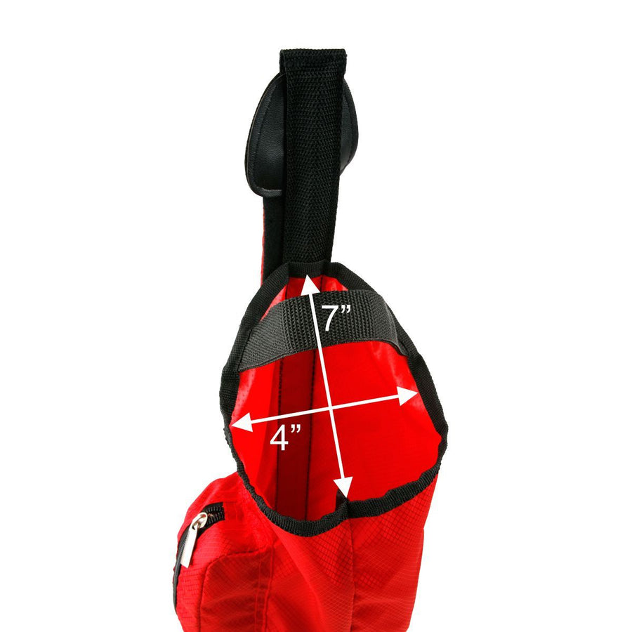 dimensions of the opening of a red Orlimar Sunday Golf Bag: 4 inches across by 7 inches long