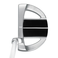 top view of a silver Orlimar Tangent T1 Mallet Putter with contrasting black back cavity and single white alignment line