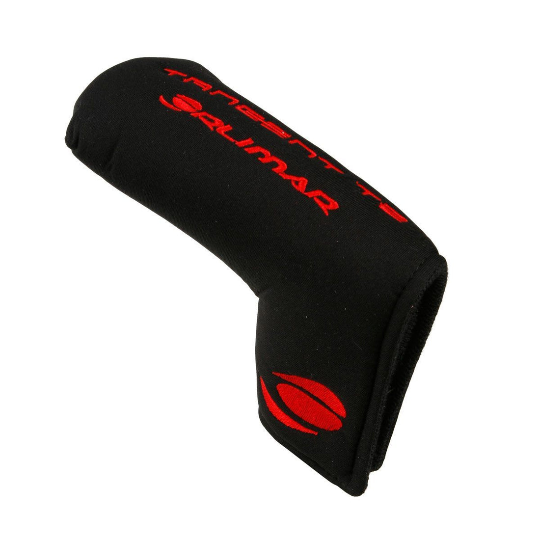 black putter head cover with Tangent, Orlimar and the Orlimar logo embroidered in red